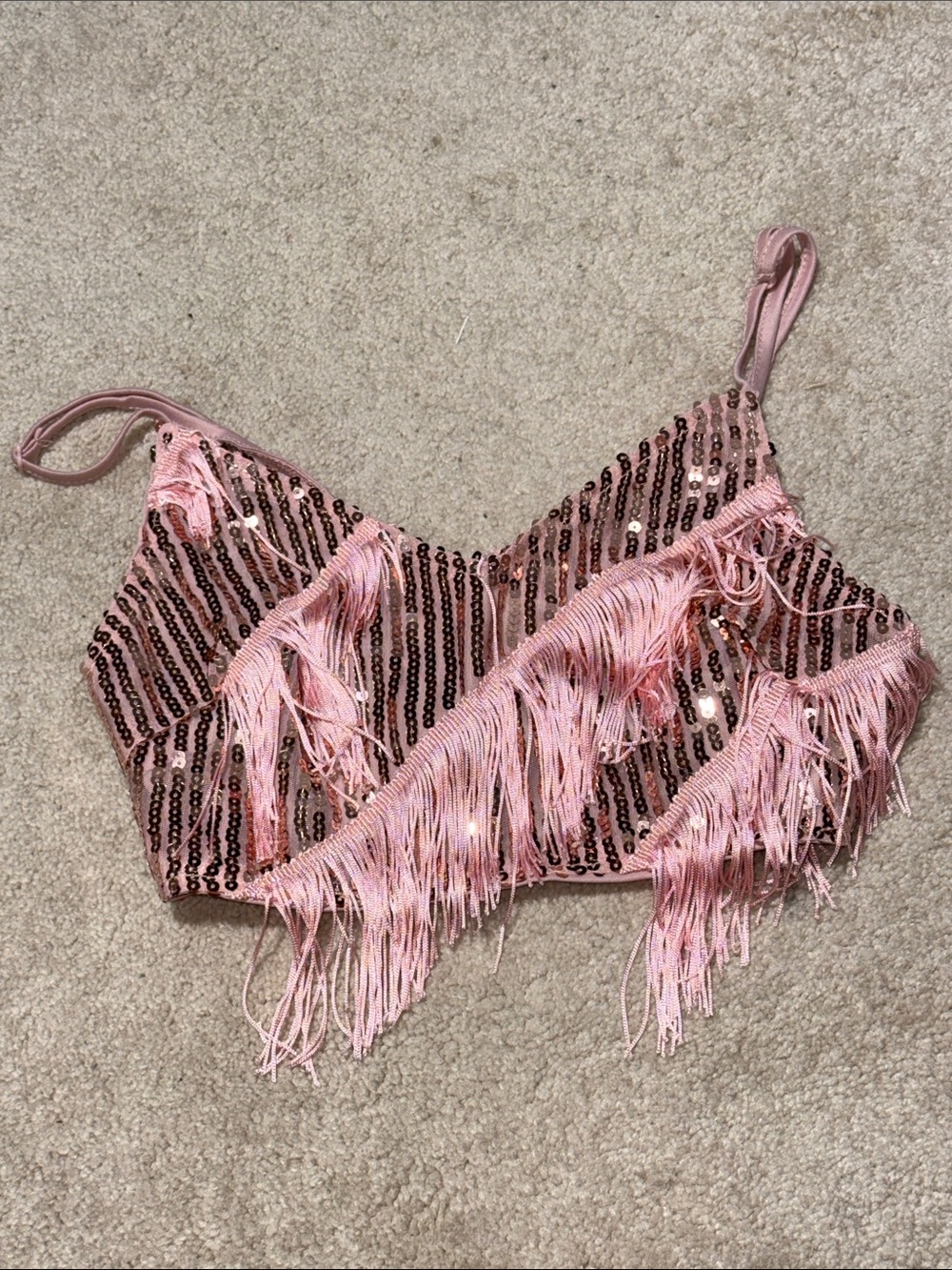 SHEIN Pink Sequin Fringe Crop Tank Top